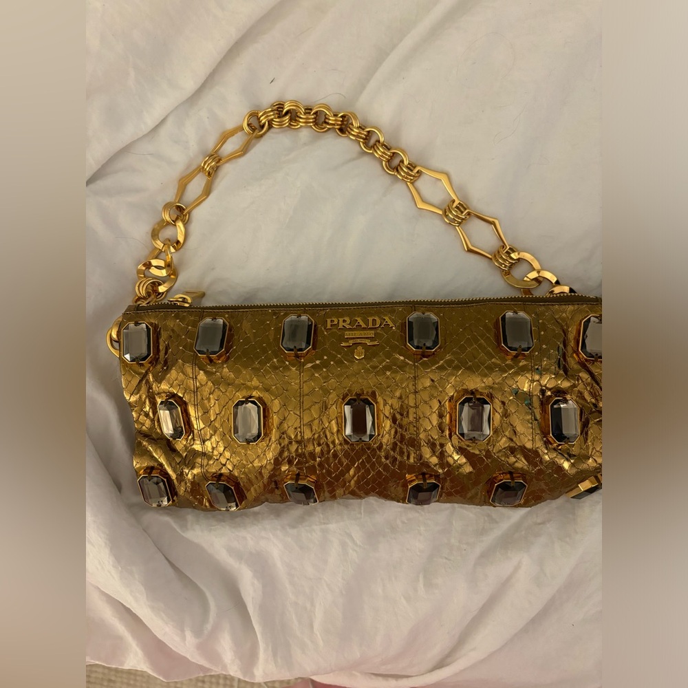 Prada Gold Python Whip Pietre Evening Clutch/Shou… - image 7